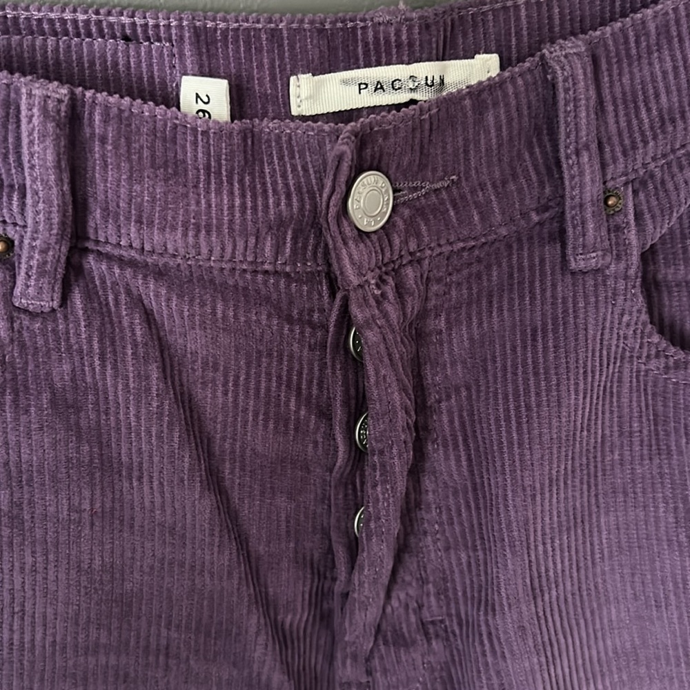 Pacific Sunwear Purple Corduroy High Rise Straight Unfinished Hem Pant Size 26 - Picture 3 of 7